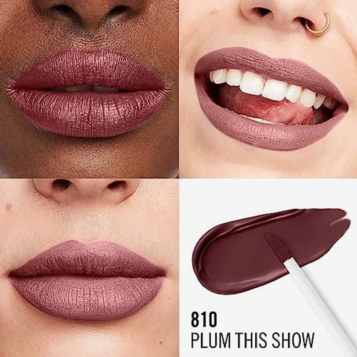 Rimmel London Flüssiger Lippenstift Lasting Mega Matte, flüssiger Lippenstift für weiche Lippen mit Finish Matte, vegane Formel mit Squalen und Kokosöl - 810 Plum this Show, 7,4 ml – Bild 3