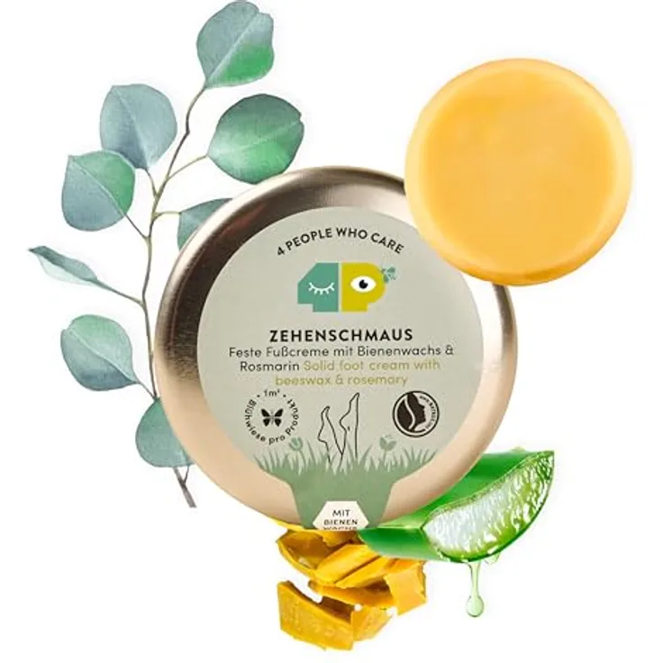 4people Feste BIO Fußcreme 40g · Fußbutter mit Bienenwachs und Sheabutter · Reichhaltige Fusscreme für sehr trockene Füsse · Schrundensalbe für Füße mit frischem Duft · Vegan, Bio, Fest · 4 people who care