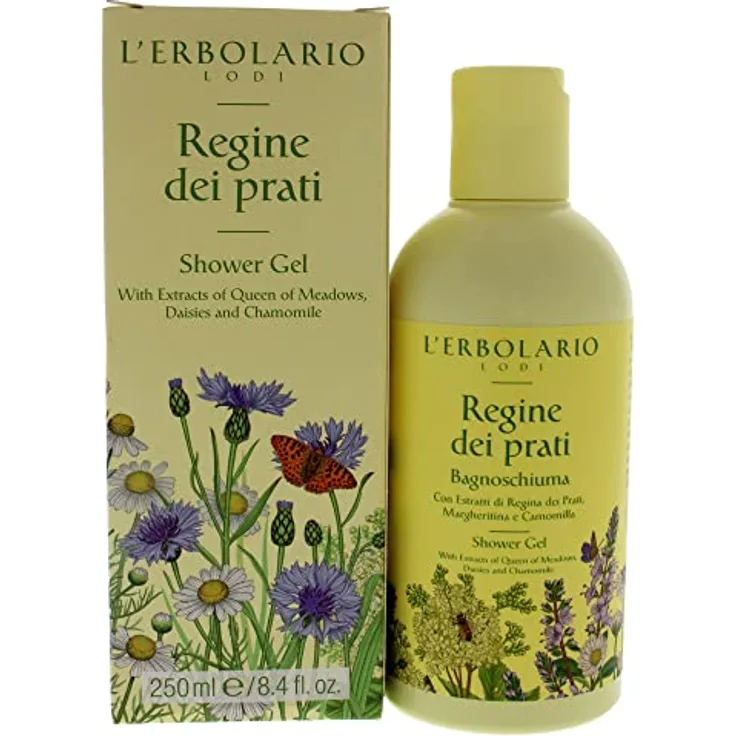 L'Erbolario Regine Dei Prati Bade- / Duschgel mit Mädesüß-, Gänseblümchen- und Kamillenextrakt, 250 ml, ohne Parabene und Mineralöle