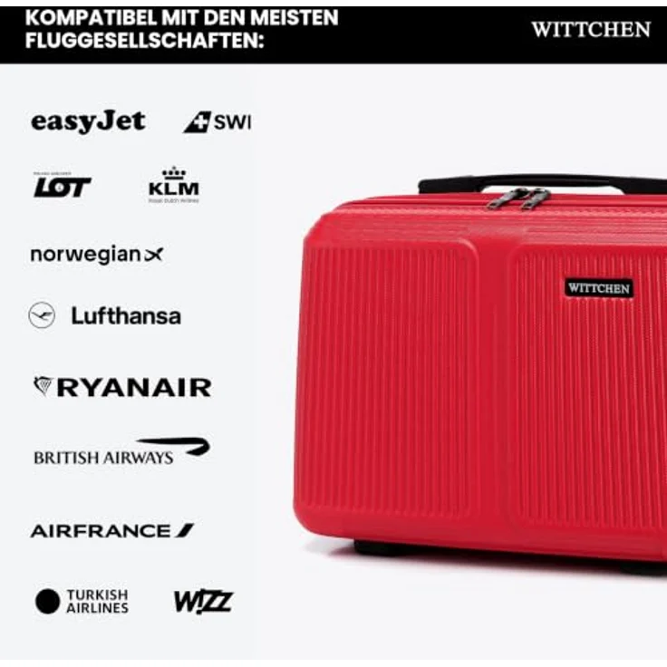 WITTCHEN Stripes Line Kosmetiktasche, Hartschalenkoffer aus ABS mit zwei Fächern, Schultergurt und bequemen Griff, Rot – Bild 5