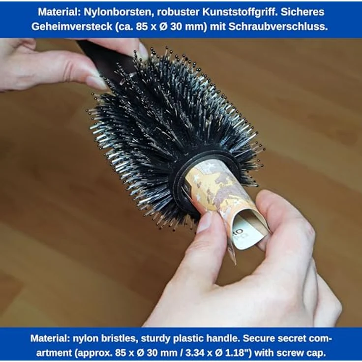 Your Day Mate Haarbürste mit Geheimfach, inkl. 2 wasserdichten + luftdichten Zippern, geheimer Deckel mit Schraubverschluss, Wertsachen Versteck, für unterwegs & Zuhause, Geheimversteck für über 30 Geldscheine – Bild 4