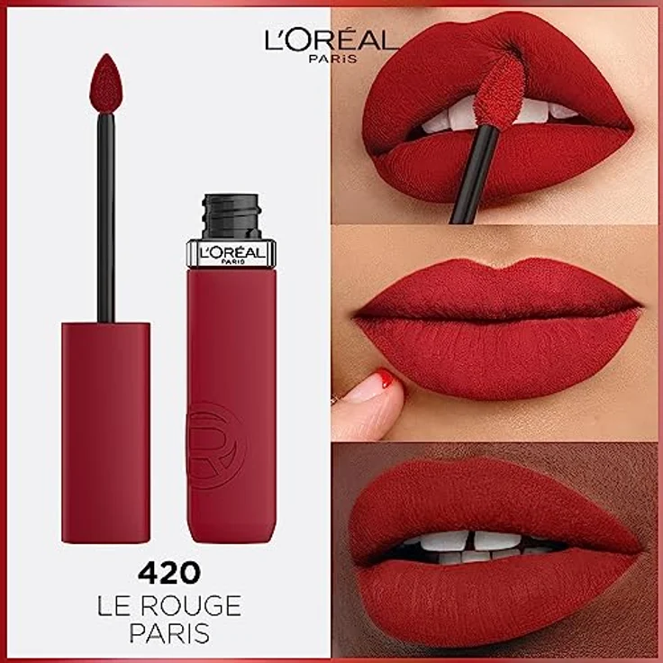 L'Oréal Paris Pflegender Lippenstift mit mattem Finish, Für leuchtende Farben mit bis zu 16 Stunden Halt, Infaillible Matte Resistance, Nr. 420 Le Rouge Paris​, 1x 5 ml – Bild 5