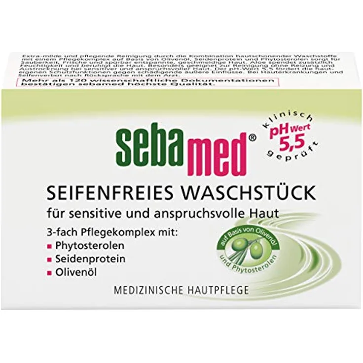 SEBAMED Seifenfreies Waschstück Olive, extra-milde und pflegende Reinigung durch die Kombination hautschonender Waschstoffe,, Transparent 150 g (1er Pack)