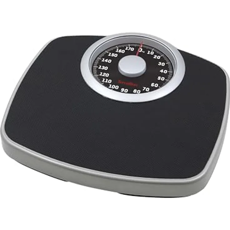 TERRAILLON NEO T, Mechanische Personenwaage mit großer Metallplatte, Anti-Rutsch-Beschichtung, hohem Gewichtskapazität 180 kg, Skalierung 1 kg, Schwarz