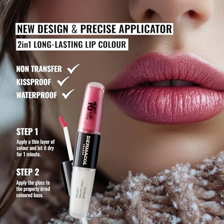 Dermacol 16H Lip Colour, langlebiger Lippenstift in Farbton 15 Dazzling Diva, 2x4 ml mit hoher Pigmentierung und glättender Textur – Bild 2