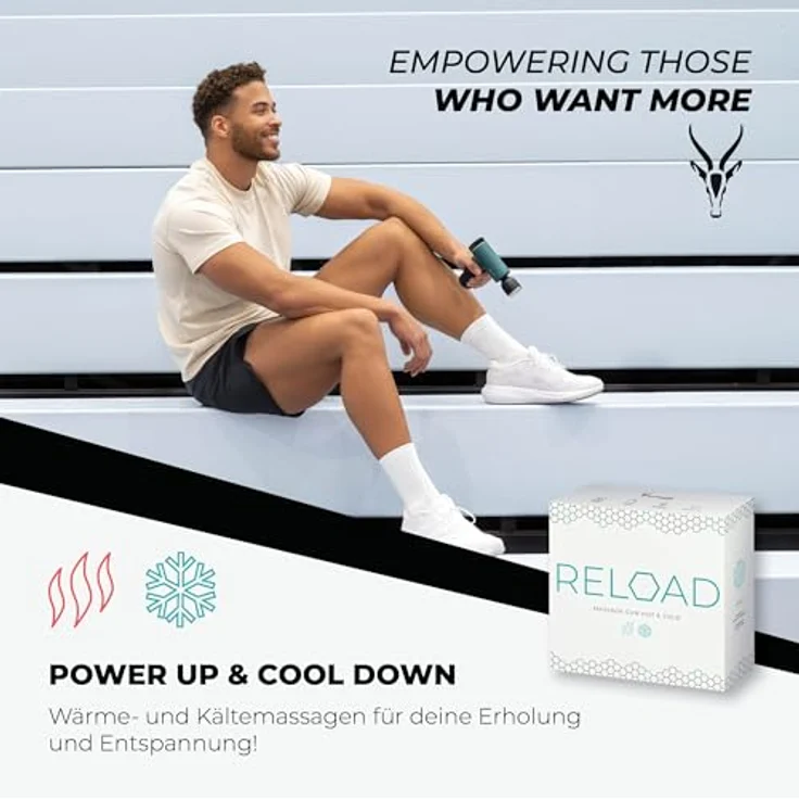 Beurer Antelope by Beurer RELOAD Massage Gun, Muskelmassagegerät mit Wärme- und Kältefunktion, 5 Massageköpfen, 5 Intensitätsstufen bis 3000 U/min, kabellos, mit Aufbewahrungskoffer – Bild 2