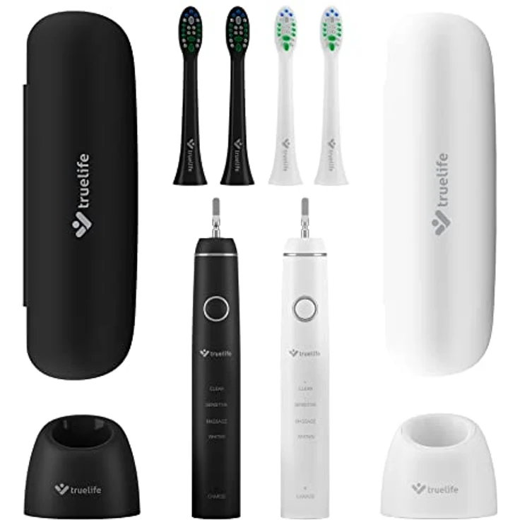 TrueLife SonicBrush Compact Duo Set mit zwei Sonic Bürsten, 2 Reisehüllen, 2 Ladestationen und 4 Standardbürstenköpfe in der Packung, 4 Reinigungsmodi, 70 000 Bewegungen pro Minute – Bild 5