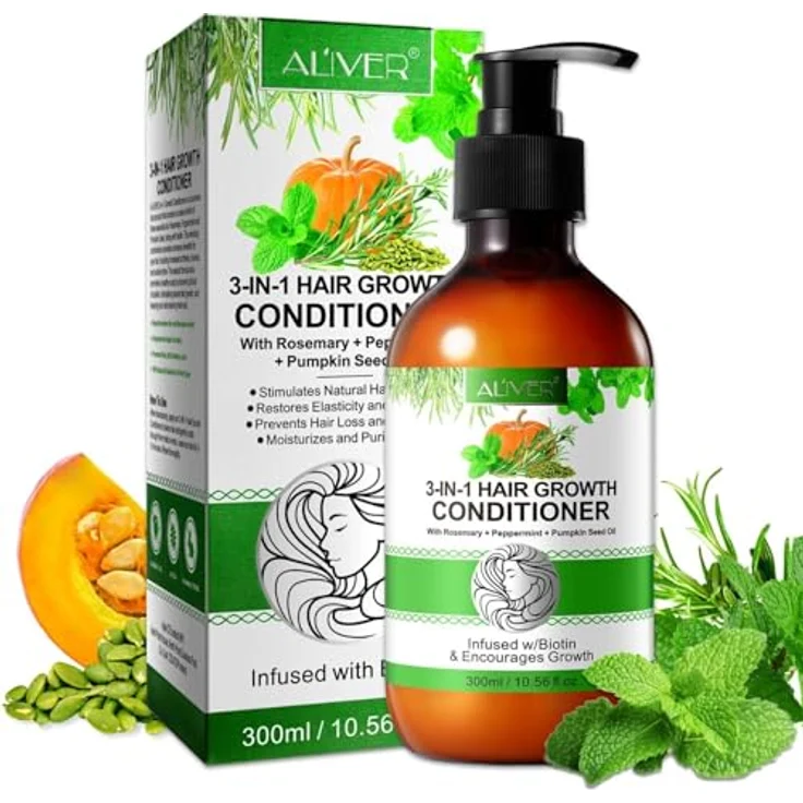 P-Beauty 3-in-1 Conditioner Rosmarin Minze & Kürbiskernöl, 300ml - Haarspülung mit Biotin für Haarwachstum, regenerierende Pflege, Glanz und Schutz vor Haarausfall – Bild 1