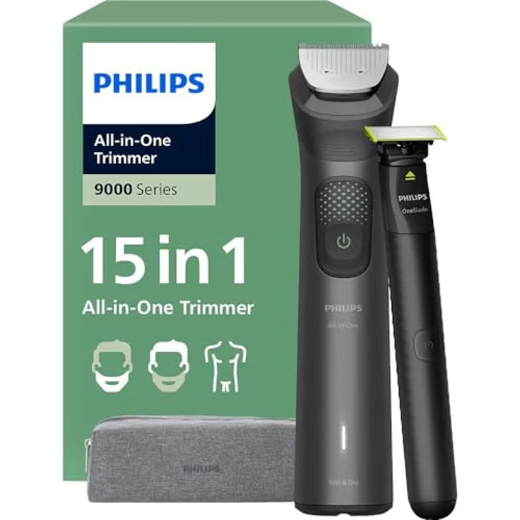 Philips All-in-One Trimmer 9000 Series MG9531/15, 15-in-1-Trimmer mit OneBlade Technologie, 120 Min Akkulaufzeit, wasserabweisend – Bild 1