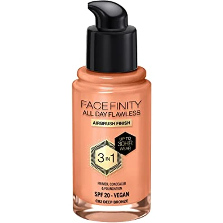Max Factor Facefinity All Day Flawless, langanhaltende Make-up Foundation mit SPF 20, Farbton C82 Deep Bronze, 30 ml – Bild 2