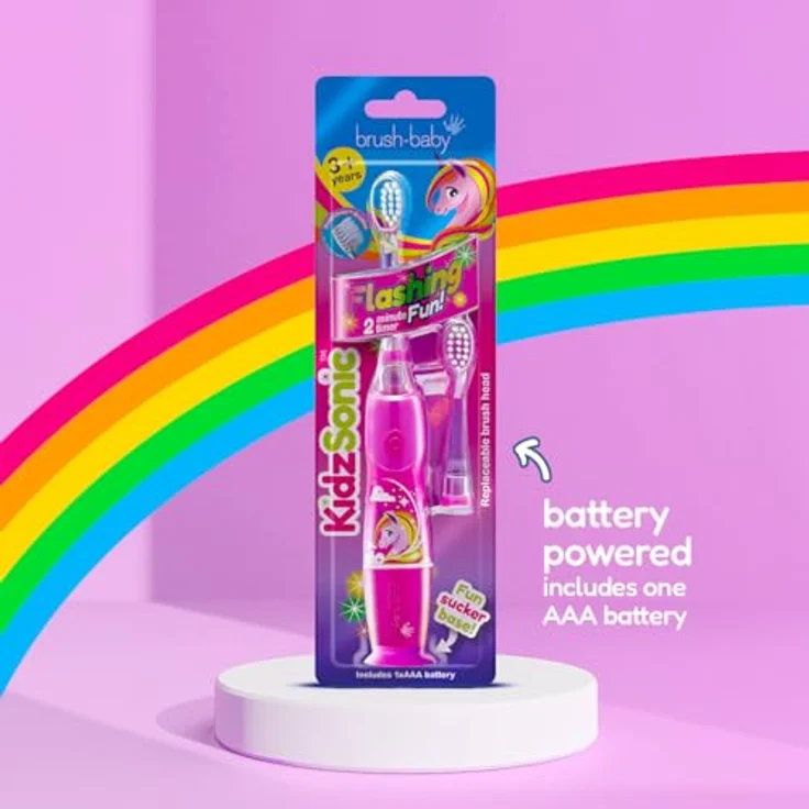 Brush-Baby KidzSonic Elektrische Zahnbürste für Kinder ab 3 Jahren, Einhorn-Design mit blinkenden Lichtern und Zwei-Minuten-Countdown – Bild 7