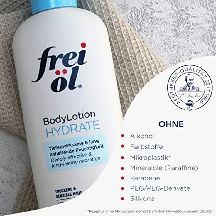 frei öl BODYCONCEPT BodyLotion HYDRATE, tiefenwirksame & langanhaltende Feuchtigkeit, schützt die Haut vor dem Austrocknen, Hautpflege, Hyaluron, vegan, 250 ml – Bild 4