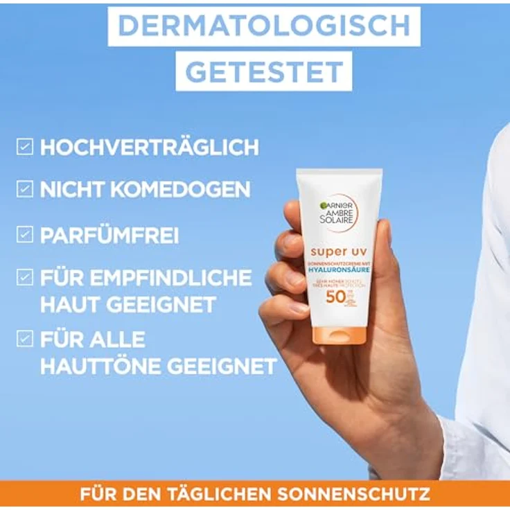 Garnier Anti-Age Super UV Sonnenschutz-Creme LSF 50, Gesichtspflege mit Hyaluronsäure und Niacinamid, 50 ml, hypoallergen, nicht fettend, Eco-Designed Tube – Bild 5