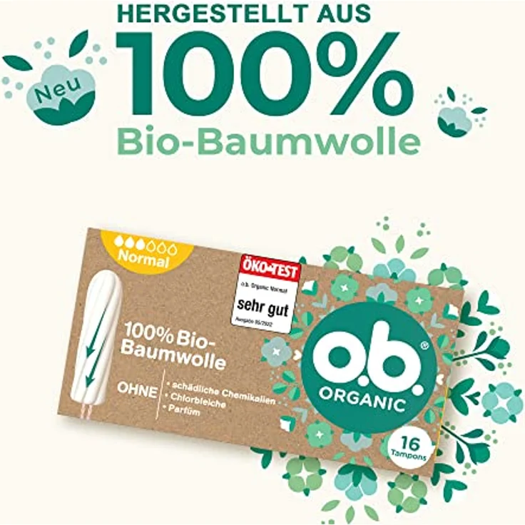 o.b. Organic Normal Bio Tampons für mittlere/stärkere Tage aus 100% Bio-Baumwolle, 16 stück – Bild 3