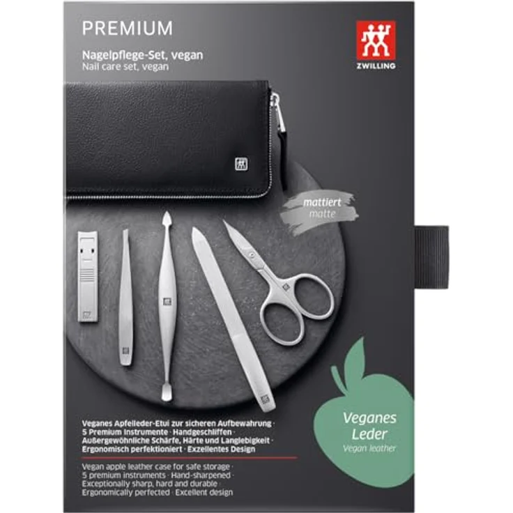 ZWILLING Maniküre Pediküre Set 5tlg., veganes Apfelleder-Etui in schwarz, mit rostfreien Edelstahlinstrumenten für professionelle Nagelpflege – Bild 5