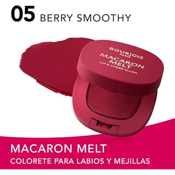 Bourjois Macaron Melt Lip & Cheek Flush 5 Berry Smoothy, elastische Textur, samtig, leichte Formel, integrierter Spiegel, 8 g – Bild 2