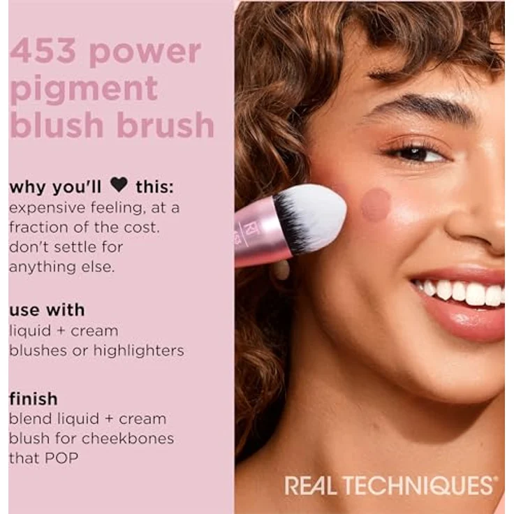 Real Techniques Power Pigment Blush Makeup Brush, Cheek Brush For Liquid & Cream Blush, Dense, Synthetic Bristles, Unique Pointed Shape For Precise Application, Vegan & Cruelty Free, 1 Count – Bild 3