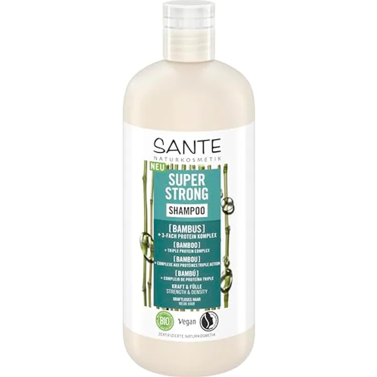 Sante Naturkosmetik Super Strong Shampoo Bio-Bambus Extrakt + 3-Fach Protein Komplex, stärkt kraftloses und schwaches Haar, 500 ml