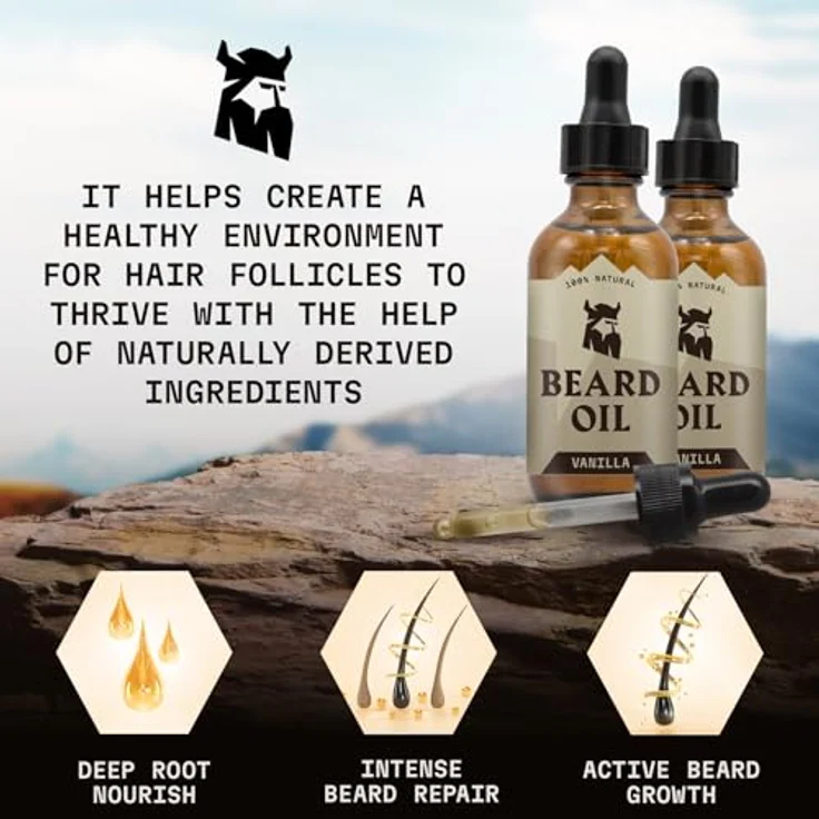 Striking Viking Vanille Bartöl Set, 60 ml, 2er Pack, Jojoba-, Argan- & Mandelöl gegen Juckreiz & für Bartwachstum - mit sanftem Vanilleduft – Bild 5