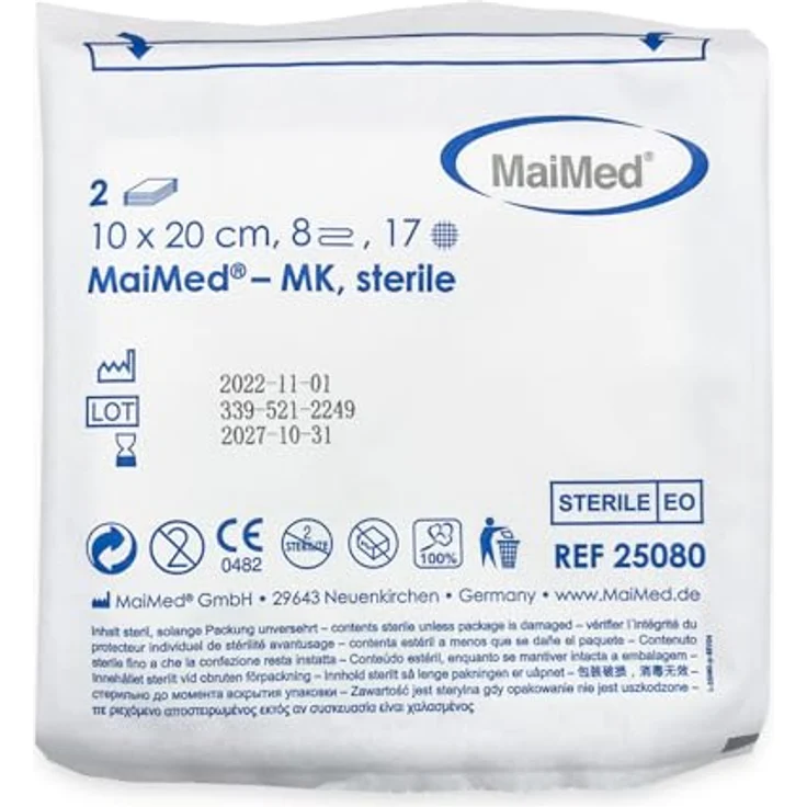 MaiMed Erste-Hilfe-Set MK, sterile 8-fach Mullkompressen aus 100% Baumwolle, 17-fädig, verschiedene Größen verfügbar – Bild 3