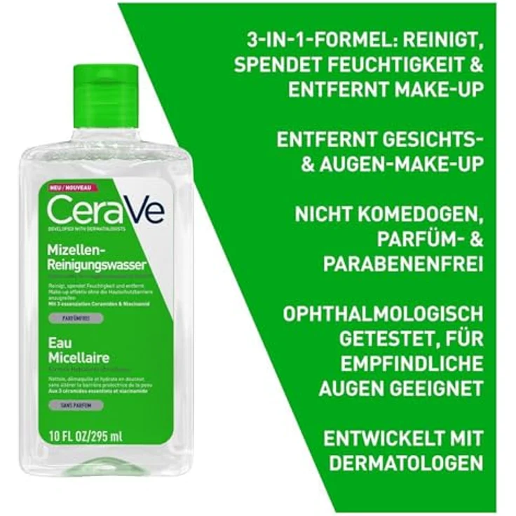 Cerave Millar Cleansing Water Ultra Gentle Gydrating Mizellenwasser 295 ml für alle Hauttypen mit feuchtigkeitsspendender Wirkung gegen Hautunreinheiten – Bild 4