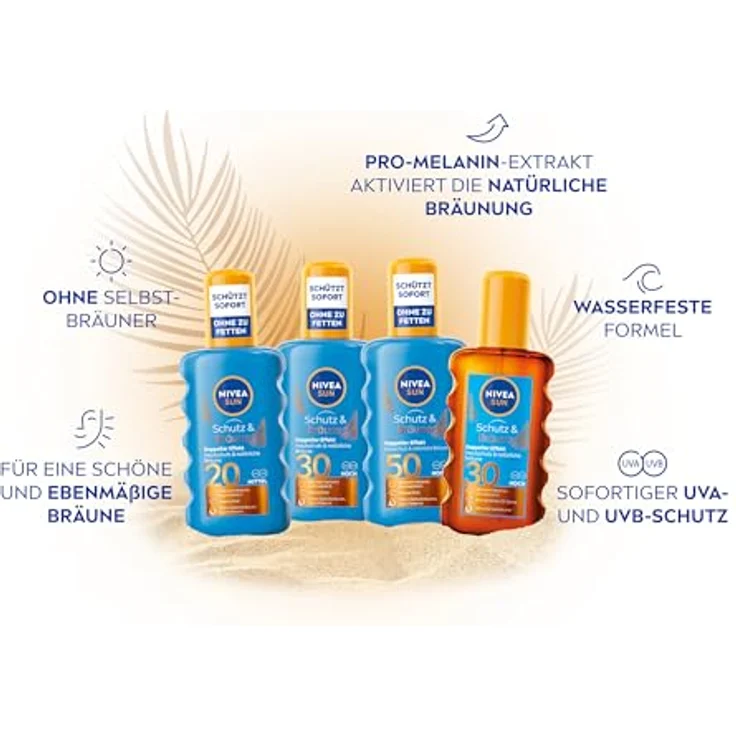 NIVEA SUN Schutz & Bräune Sonnenspray LSF 30, 200 ml, nicht fettende Sonnencreme mit Pro-Melanin-Extrakt für eine ebenmäßige Bräune, wasserfest, dermatologisch getestet – Bild 2