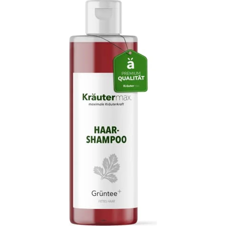 Kräutermax Grüntee Shampoo Grüner Tee Extrakt zur Reinigung der Haare 1 x 250 ml, beruhigt Talgdrüsen, verringert Nachfetten, ohne Paraffine und Vaseline, hochdosiert ohne synthetische Farbstoffe, ohne Silikonöle – Bild 1