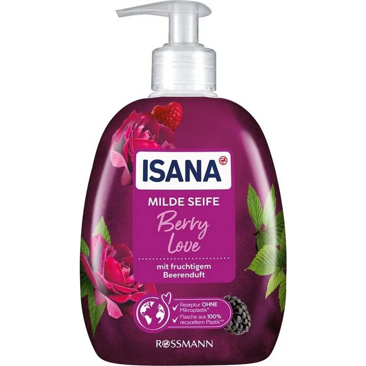 ISANA Flüssigseife Berry Love, mit Softpflege-Komplex und Pflegelipid, 500 ml, pH-hautneutral, Pumpspender, Himbeere/Brombeere/Vanille Duft