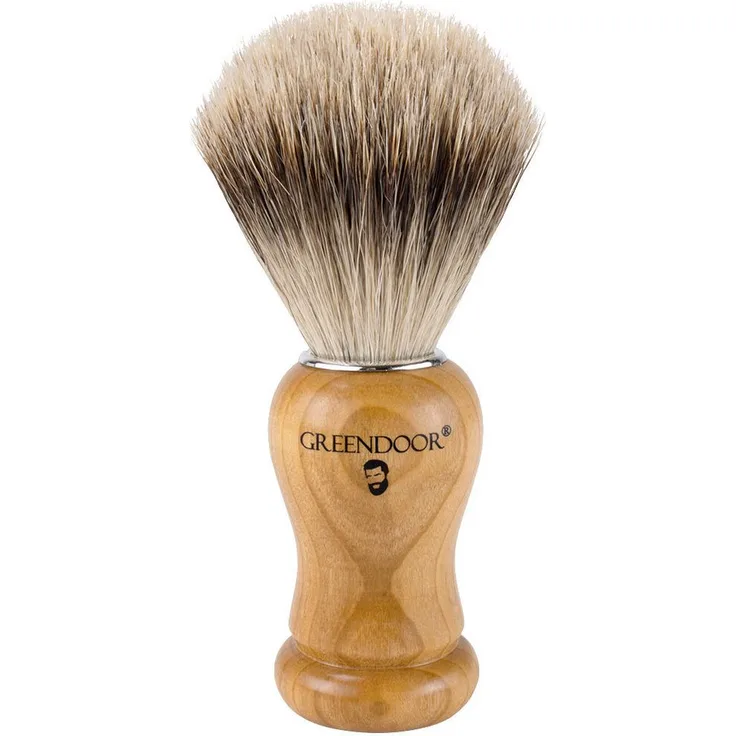 GREENDOOR Rasierpinsel Dachszupf-Haar, handgedrechselt aus heimischem Obstgehölz, edler Rasierpinsel für feinen Schaum