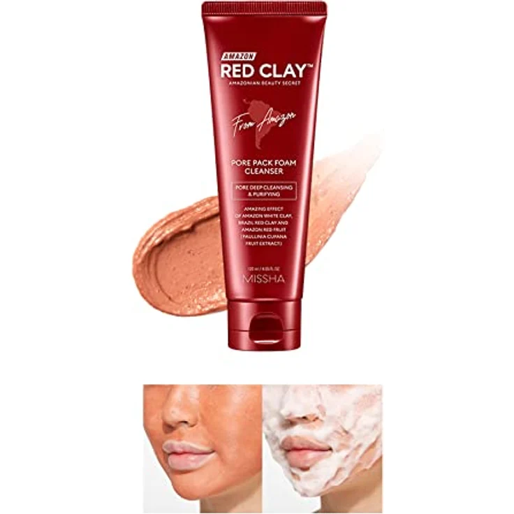 Missha Amazon Red Clay™ Tiefenreinigungsschaum, 120 ml Gesichtsreiniger mit antioxidativen Eigenschaften und talgregulierender Wirkung – Bild 1