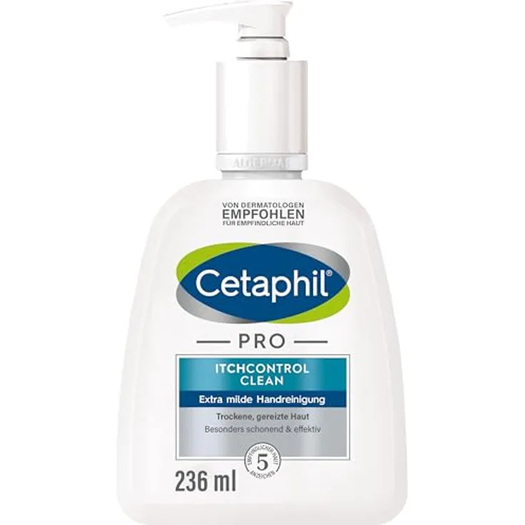 CETAPHIL PRO ItchControl Clean Extra Milde Handreinigung, 236ml, Für trockene, gereizte Haut, Entfernt 99 Prozent der Bakterien sowie Verschmutzungen besonders schonend und effektiv, Vegan, Seifenfrei