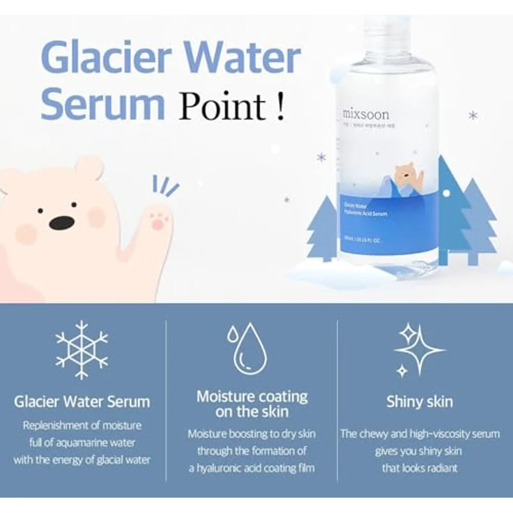 mixsoon Glacier Water Hyaluron Serum, 100 ml Gesichtsserum für Damen, vegan und nicht parfümiert, intensive Feuchtigkeitsversorgung – Bild 3