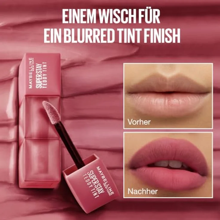 Maybelline Superstay Teddy Tint Lippenstift 5 ml, vegane Formel mit langanhaltender, abfärbfester Textur, Farbe: Buffed Out – Bild 12