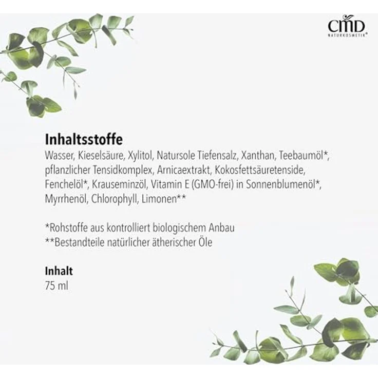 CMD Teebaumöl Zahncreme 75 ml, beugt der Bildung von Karies, Parodontose und Zahnstein vor  – Bild 6
