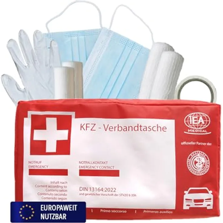 IEA Medical Erste-Hilfe-Set KFZ (45 Teile) | 2er Set, TÜV-zertifiziertes Auto Notfallset für PKW & Lkw, inklusive verständlichem Erste-Hilfe-Handbuch