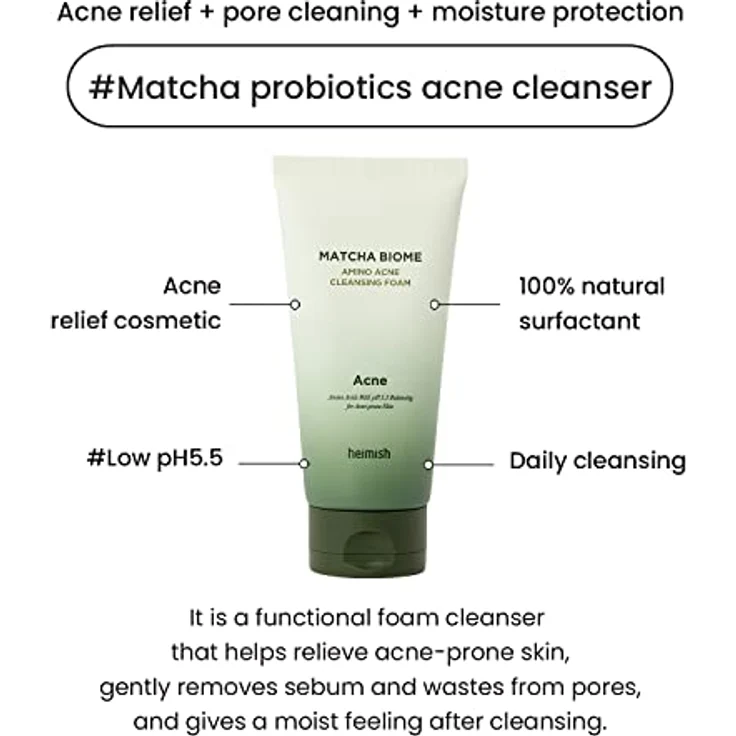 HEIMISH Matcha Biome Amino Acne Cleansing Foam, Reinigungsschaum gegen Akne, 150 g – Bild 3
