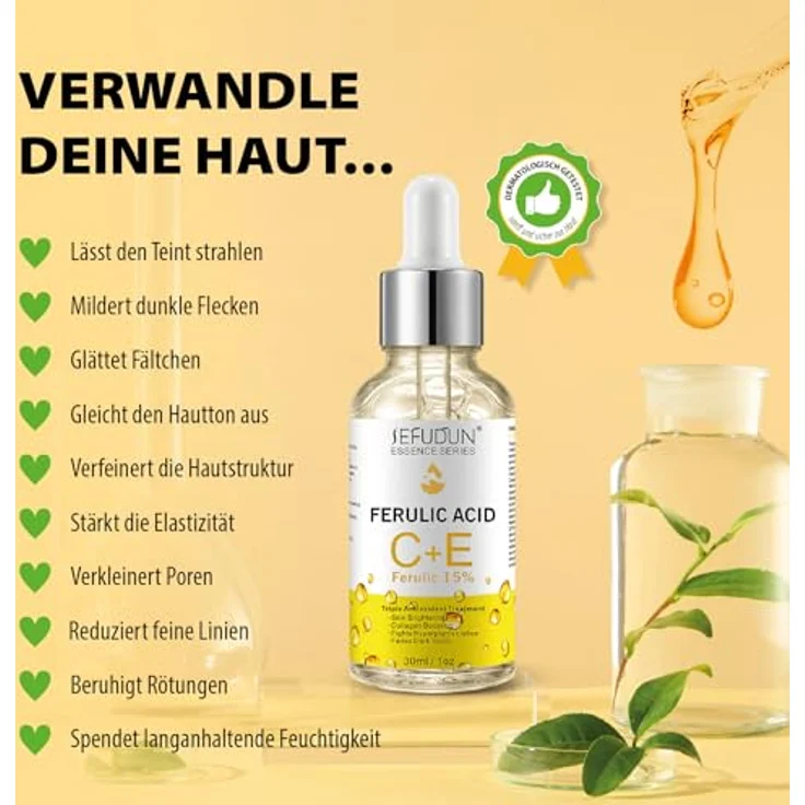 P-Beauty Cosmetic Accessories SEFUDUN C+E Ferulic Acid Gesichtsserum, 30ml, Anti-Aging, Vitamin C + E, Hautschutz, strahlender Teint – Bild 2