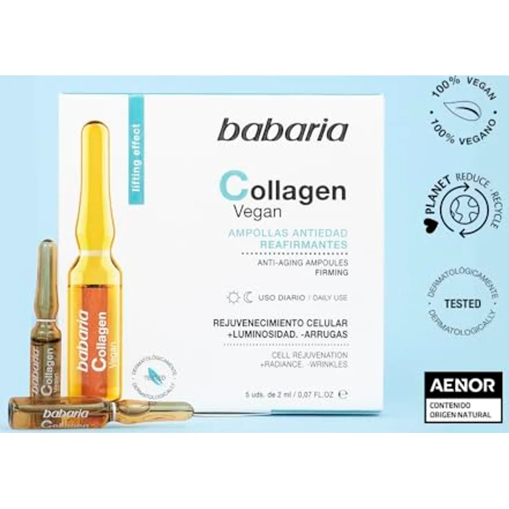 Babaria Collagen Vegan Ampoules, Gesichtsserum mit 5 x 2ml für Hautelastizität und Faltenreduktion – Bild 5