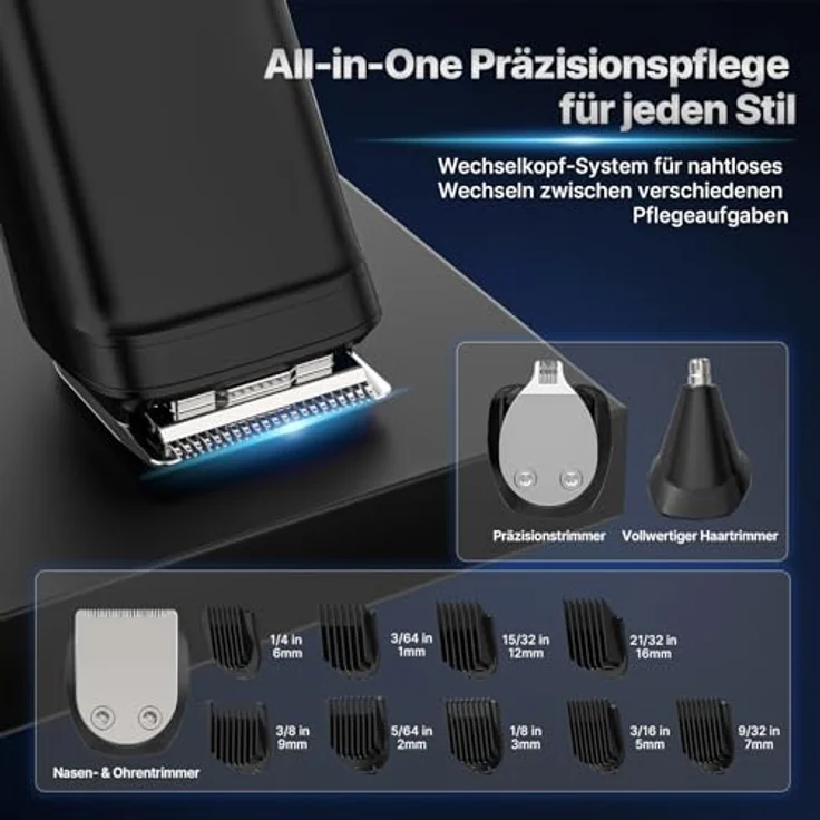 Valano Haarschneidemaschine 3 in 1 Set, Barttrimmer und Nasenhaartrimmer mit 9 Aufsätzen (1-16 mm), kabellos mit USB-Ladung und 90 Min. Laufzeit – Bild 3