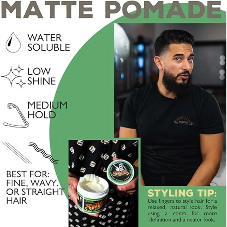 Suavecito Haarstyling Matte Pomade, mittlerer Halt für flexibles Styling, wasserbasiert, 113 g – Bild 6
