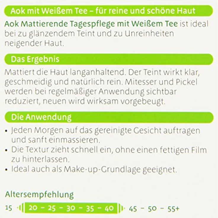 AOK Mattierende Tagespflege mit weißem Tee, 50 ml, Prebiotischer WirkKomplex gegen Talgüberproduktion, ohne Parabene – Bild 3