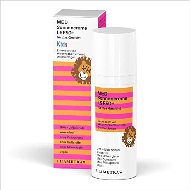 Phametra MED Sonnencreme LSF 50+ KIDS | Sehr hoher Schutz bei allergischer und empflindlicher Haut |ohne Octocrylene | UVA + UVB Schutz | wasserfest |ohne Duftstoffe | vegan |ohne Mikroplastik | 50ml – Bild 1