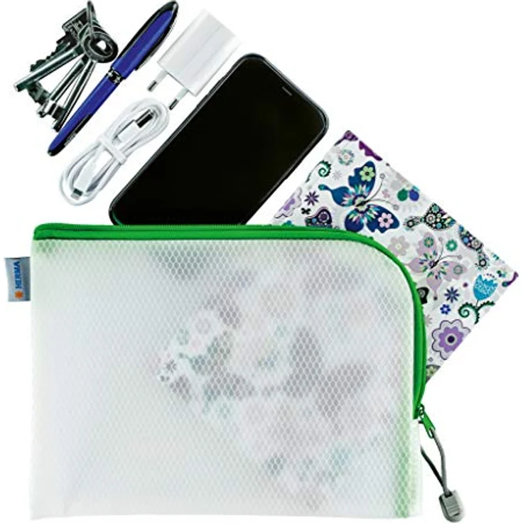 HERMA 20010 Kulturbeutel A5 mit Reißverschluss transparent grün, kleine verschließbare Sichttasche mit Zipper, Kosmetiktasche für Kosmetik, Flüßigkeiten, Make-Up, Zahnbürste – Bild 2