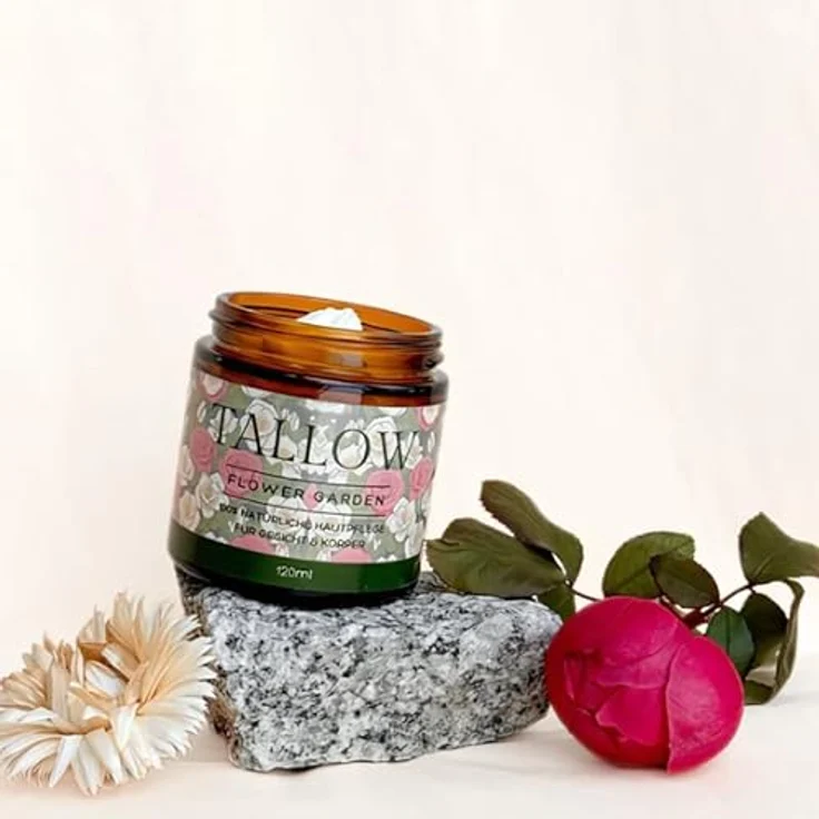 Tallow TALLOW ORIGINAL BALM FLOWER, 100% Bio Rindertalg Creme für Hautpflege, natürliche Feuchtigkeitscreme mit Omega-3 und Omega-6, 120ml – Bild 1