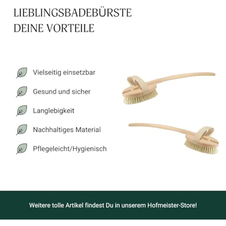 Hofmeister Badebürste 47 cm, Körperbürste mit Fibre-Naturborsten, abnehmbarer Stiel, Handschlaufe, geeignet für sanfte Reinigung und Massage des Rückens – Bild 5