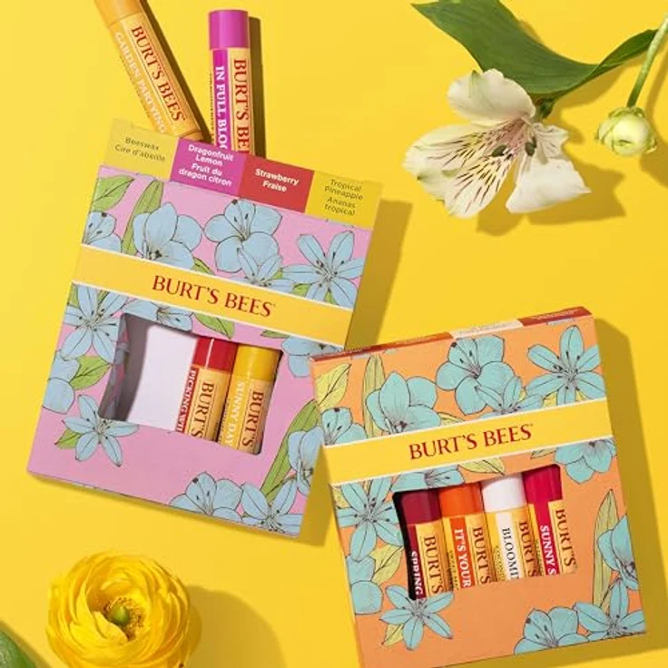 Burt's Bees Lippenbalsam-Geschenkset, 4 x 4,25 g, mit Bienenwachs, Erdbeere, Drachenfrucht-Zitrone und Tropischer Ananas, natürliche Lippenpflege – Bild 3