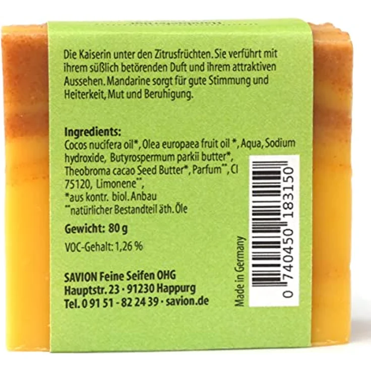 Savion Mandarine Körperseife, mit Mandarinenöl, Vegan, Palmölfrei, Tierversuchsfrei, 80g – Bild 5