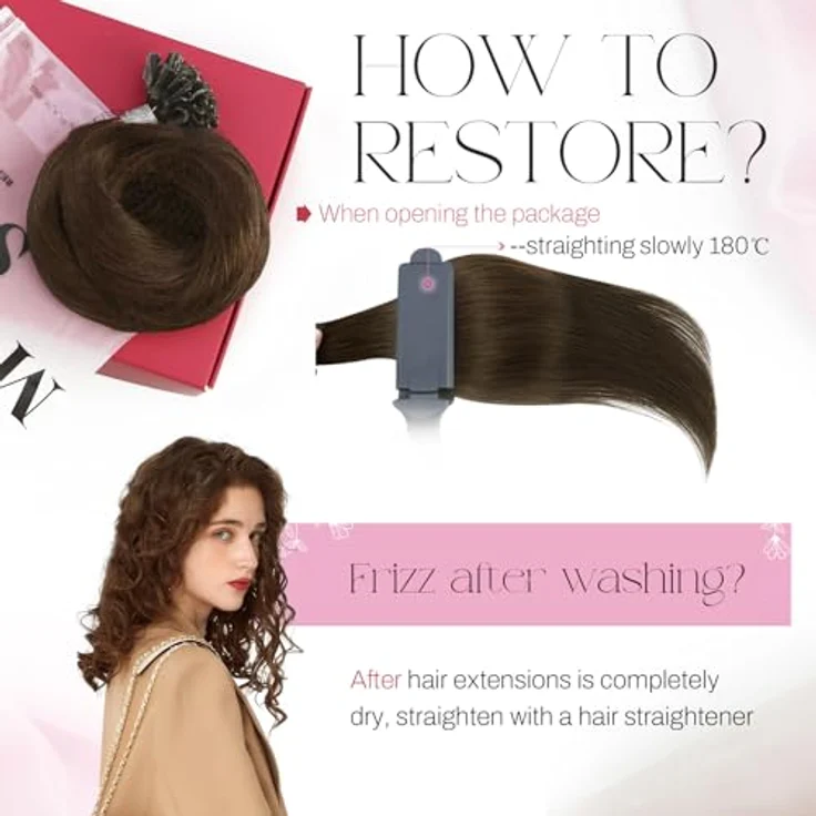 Moresoo Echthaar Extensions Bondings 1g U Tip Keratin Dunkelbraun #4, 50g, 45 cm Haarverlängerung – Bild 5