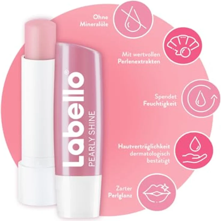 Labello Pearly Shine Lippenpflegestift, schimmernder Perlglanz für 24h Feuchtigkeit, Lippenbalsam mit Sheabutter und natürlichen Ölen, zartes Pastellrosa (4,8 g) – Bild 2