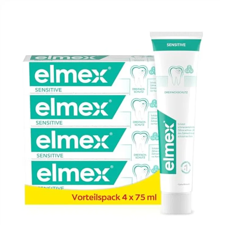 elmex® Sensitive Zahnpasta, 4x75 ml, klinisch bestätigte 3-fach-Wirkung für schmerzempfindliche Zähne
